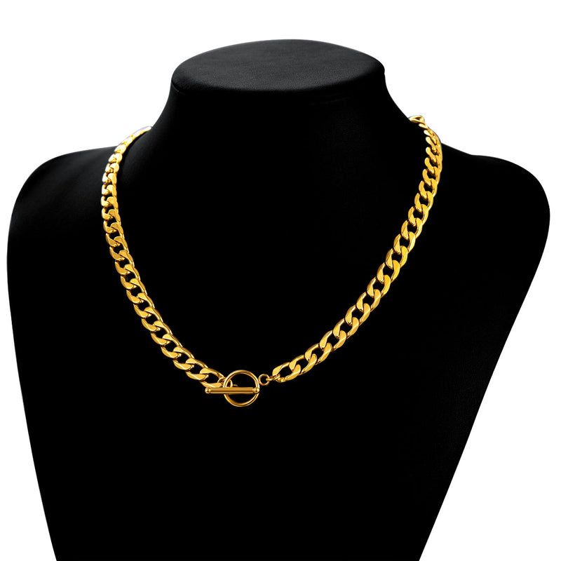 9mm Width Gold Plated Cuban Chain Necklace With T-clasp