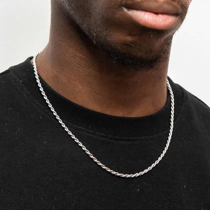 6mm Twisted Rope Link Chain & Rope Bracelet Bundle Set for