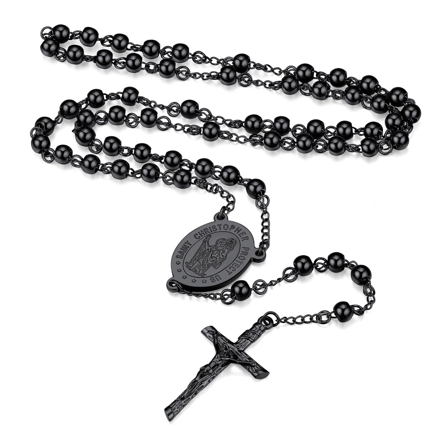 Rosary Beads Cross Necklace of Saint Christopher