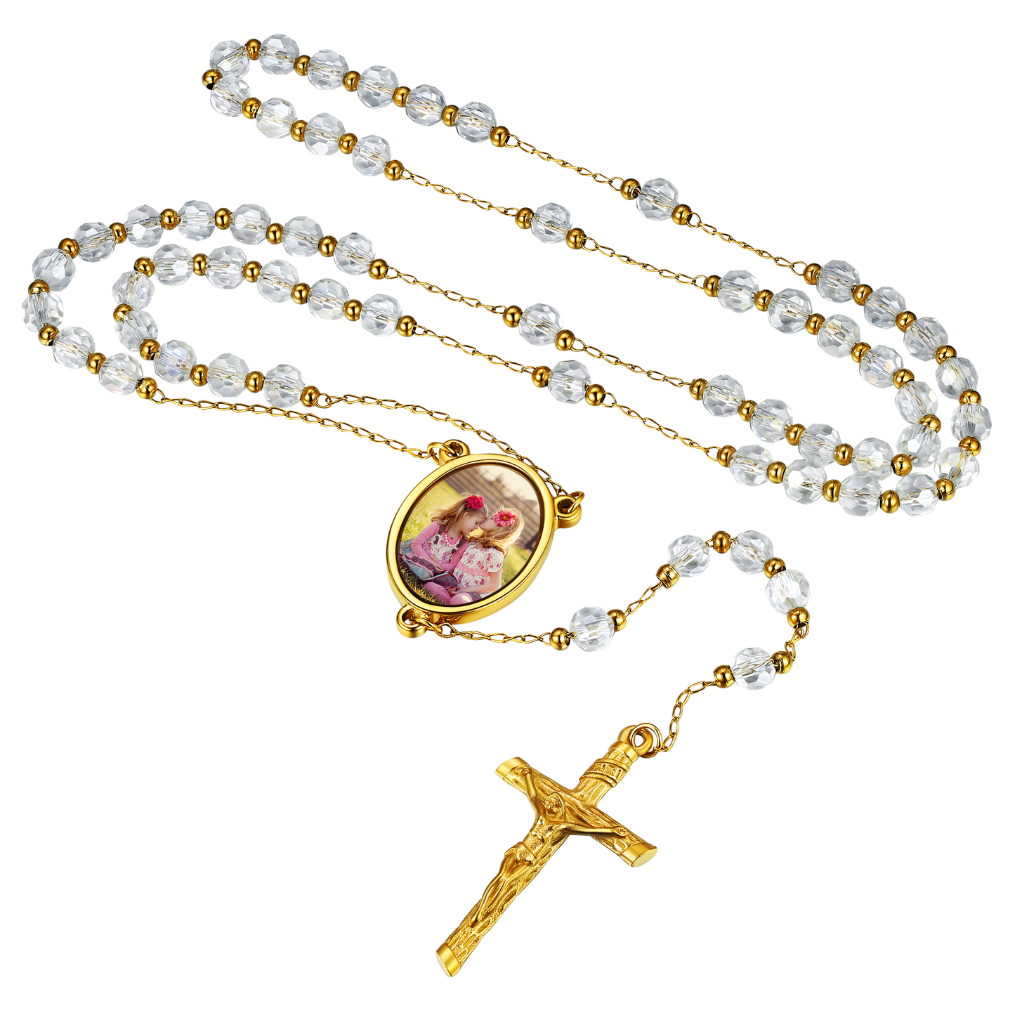Personalized Photo Rosary Beads Cross Necklace With Picture for