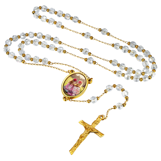 Personalized Photo Rosary Beads Cross Necklace With Picture for