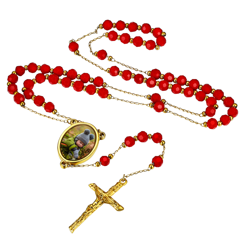 Personalized Photo Rosary Beads Cross Necklace With Picture for