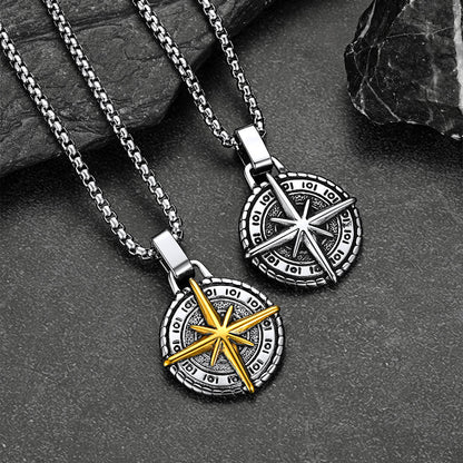 Curb Chain & Polaris Compass Pendant Layered Necklaces Set for