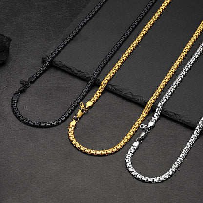 Flat Box Chain & Jesus Cross Layered Necklaces Set for