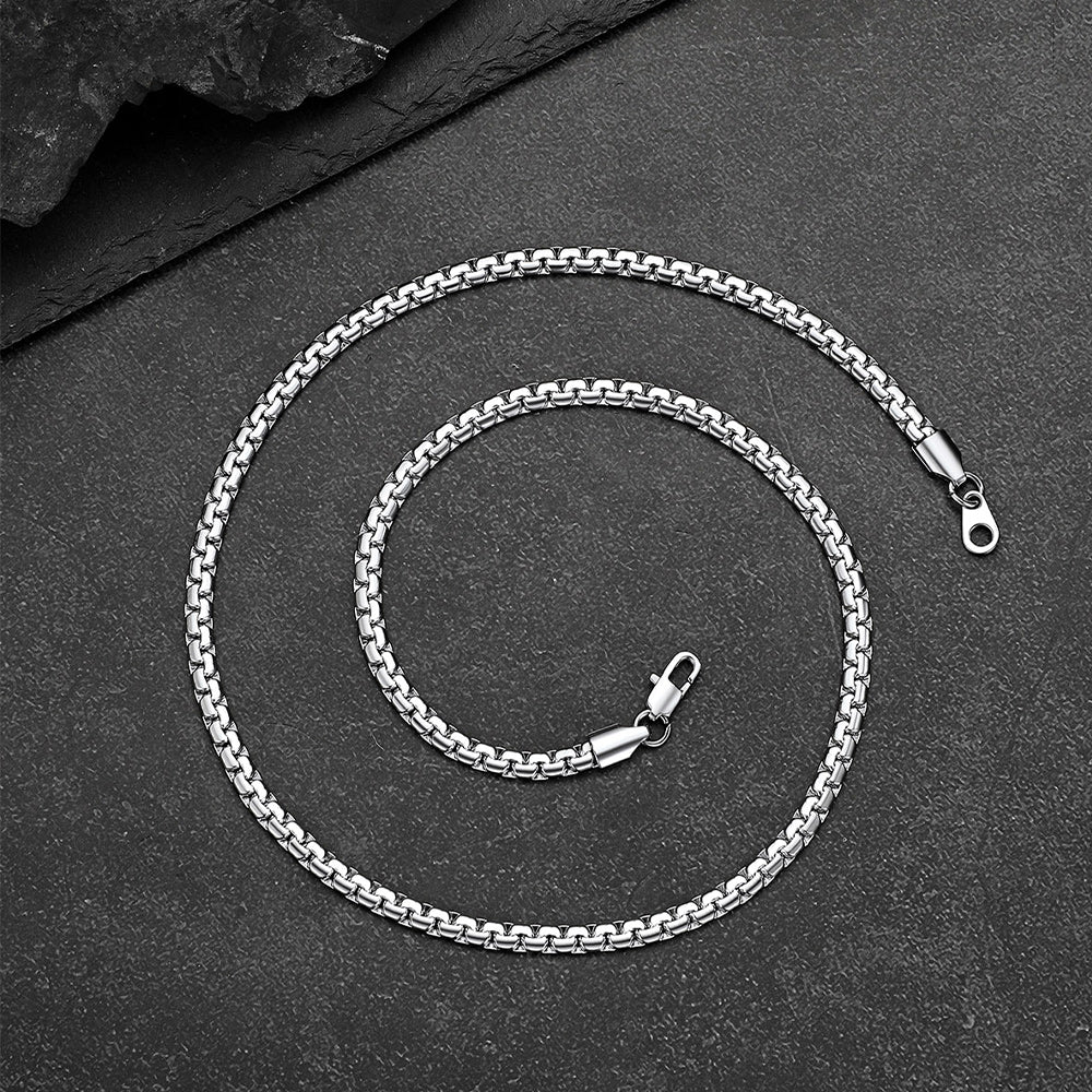 Flat Box Link Chain & Black Enamel Cross Layered Necklaces Set for