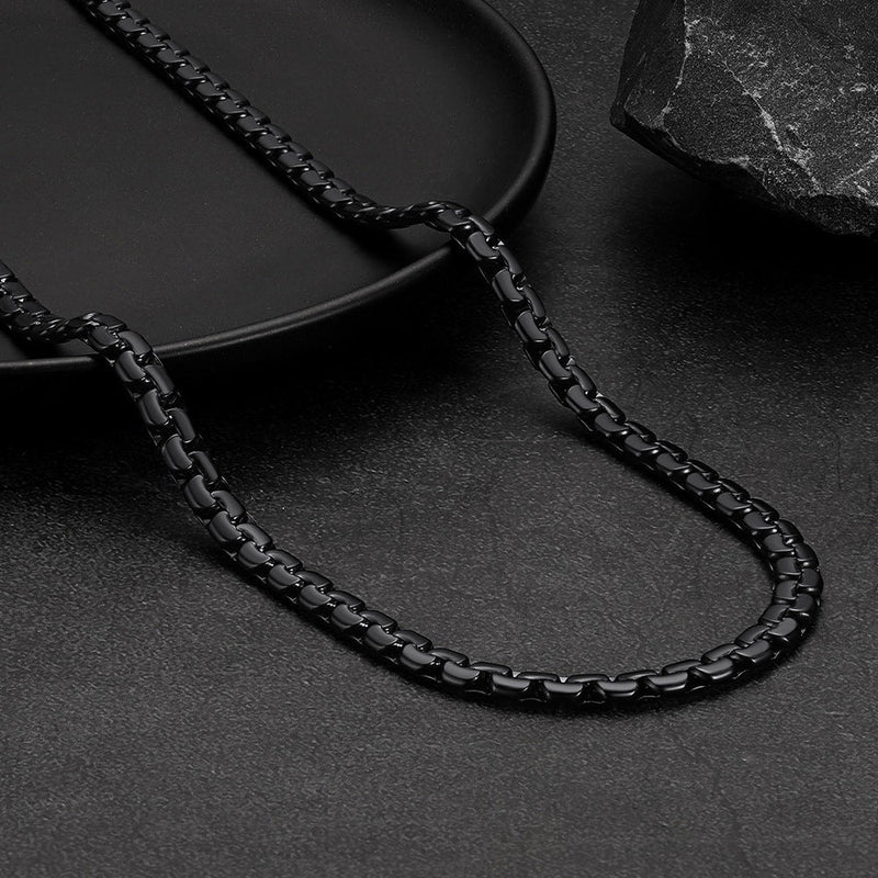 Flat Box Chain & Ankh Cross Layered Necklaces Set for