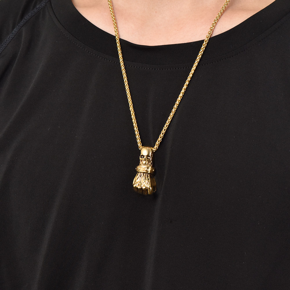 Flash Punk Skull Fist Pendant Necklace for