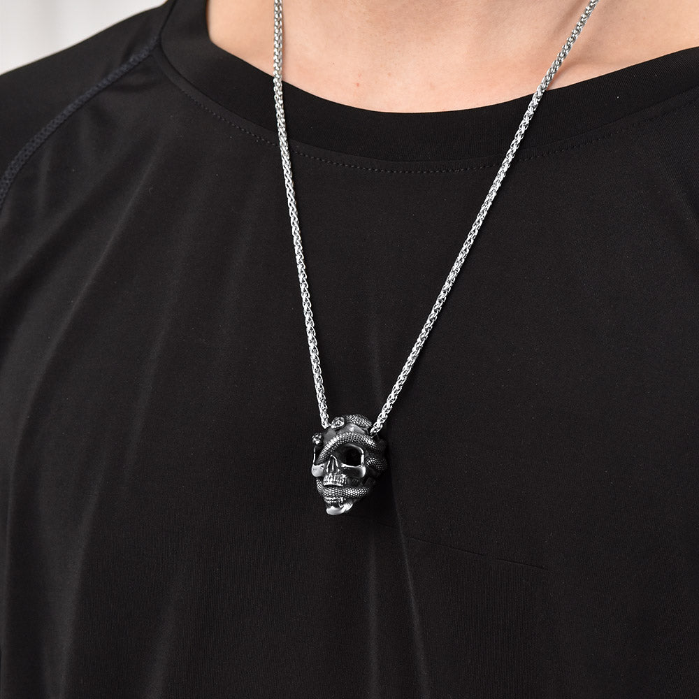 Gothic Snake Skull Pendant Necklace for