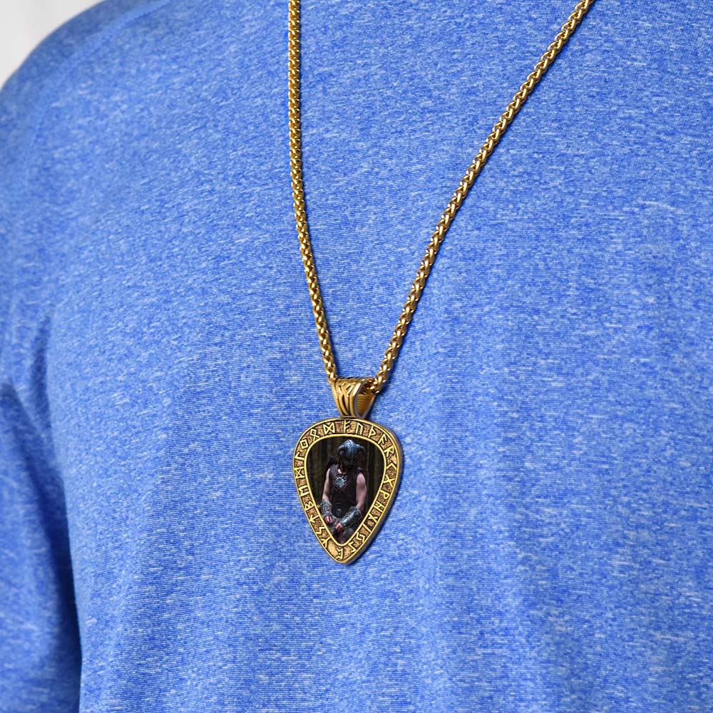 Customized Heart Photo Necklace With Viking Runes