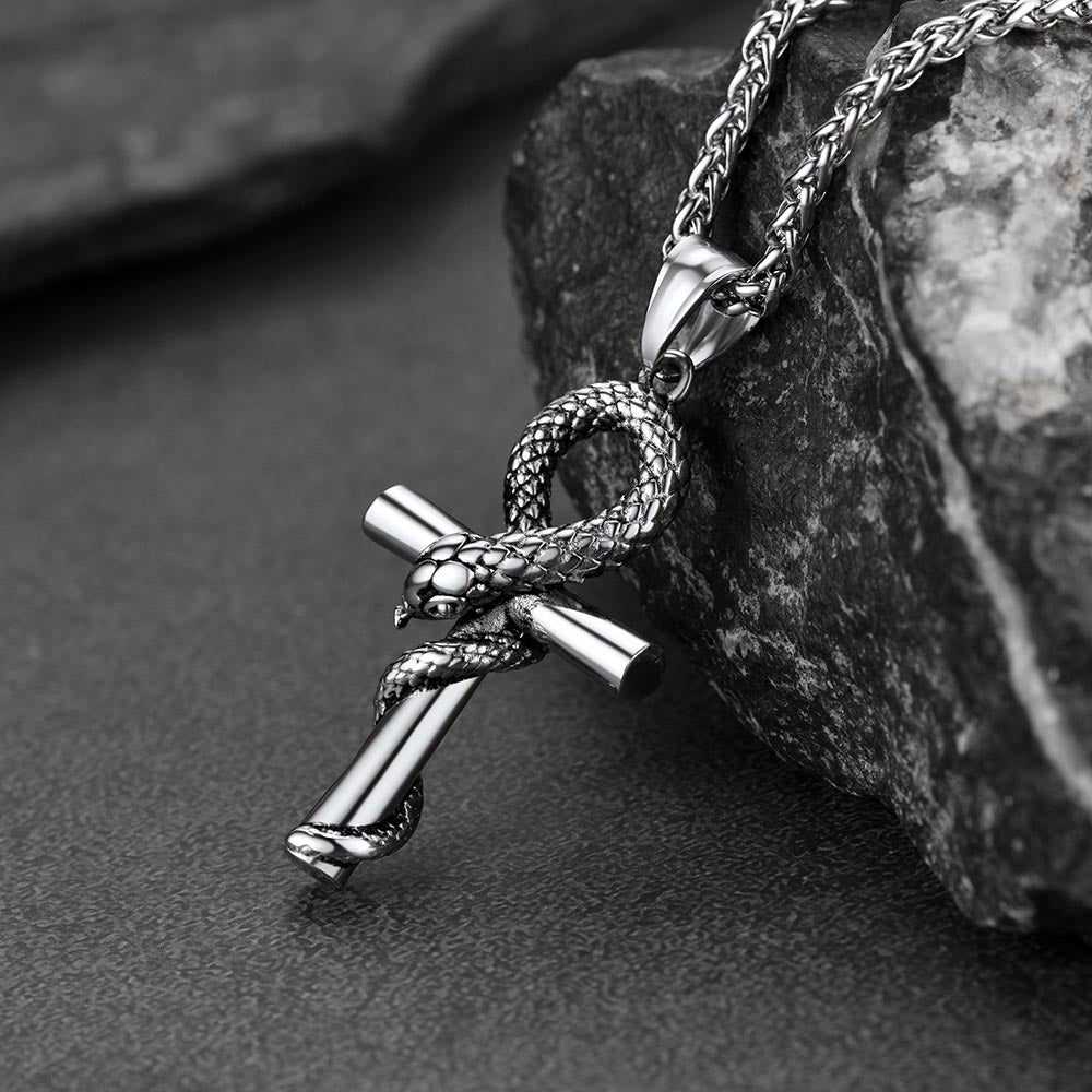 Snake Ankh Cross Necklace Egyptian Pendant for