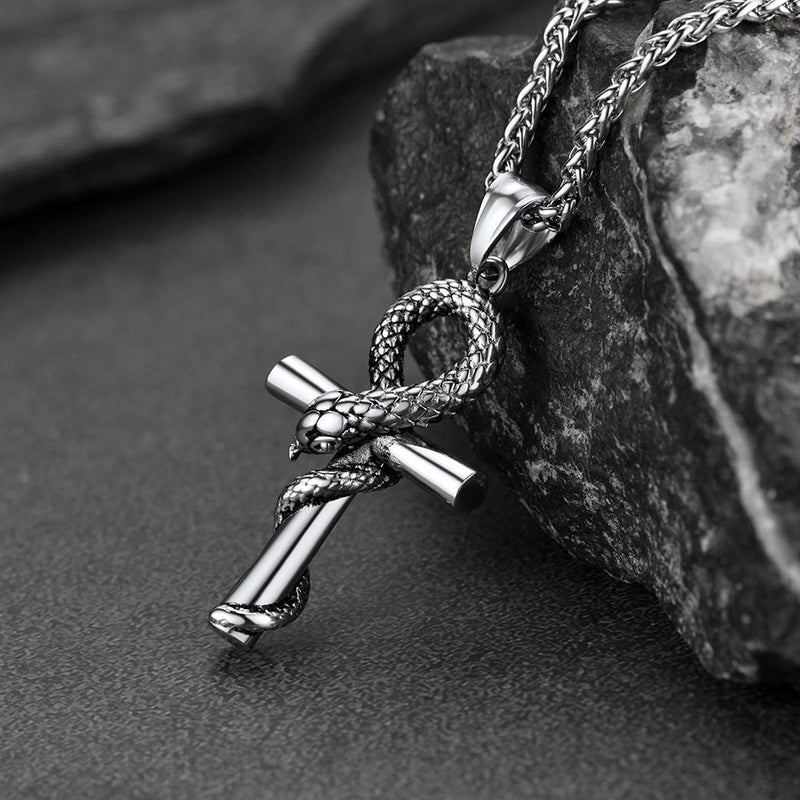 Snake Ankh Cross Necklace Egyptian Pendant for