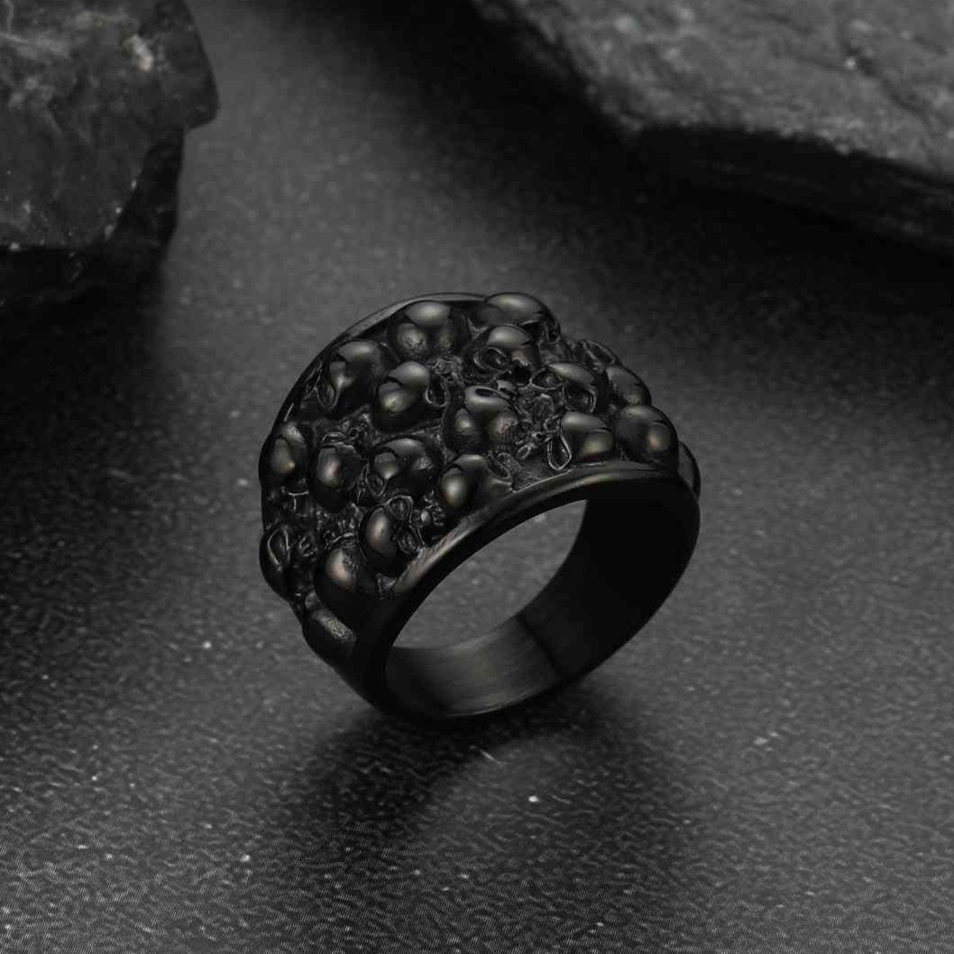 Gothic Skeleton Multi Skull Stainless Steel Band Ring for