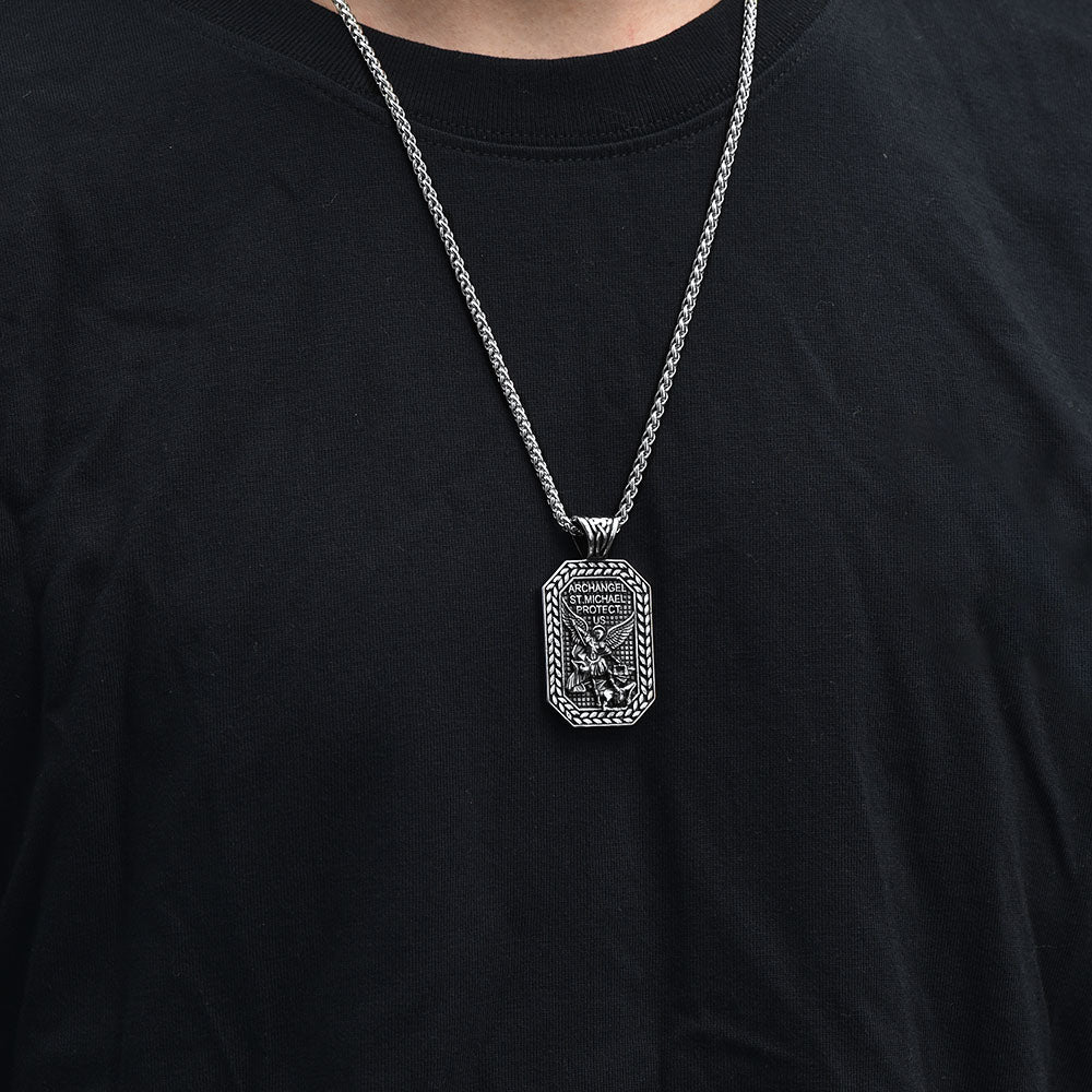 Archangel Saint Michael Dog Tag Pendant Necklace for