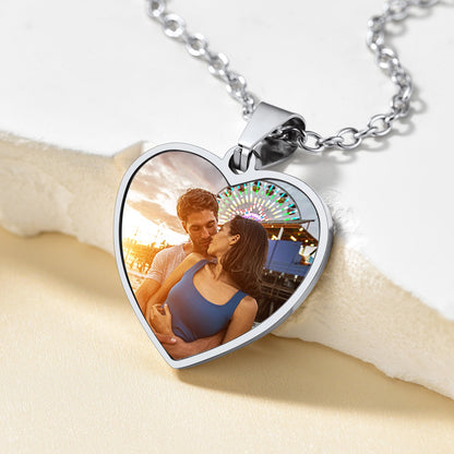 Customized Heart Photo Fingerprint Necklace for