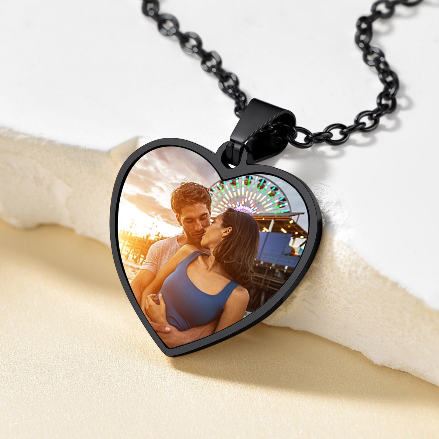 Customized Heart Photo Fingerprint Necklace for