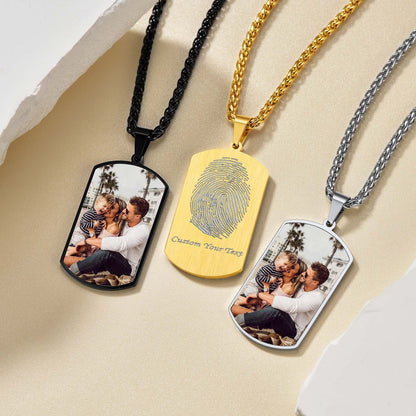 Customized Photo Dog Tag Fingerprint Necklace for