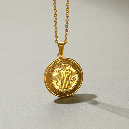 Faithheart Custom Engraving Saint Benedict of Nursia Pendant Locket Necklace