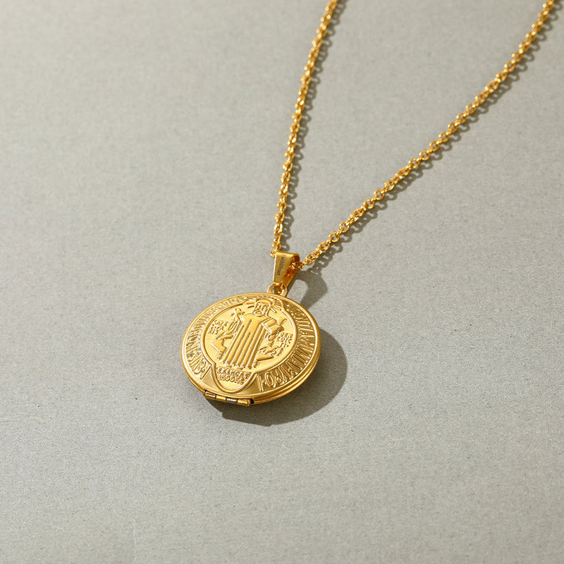 Faithheart Custom Engraving Saint Benedict of Nursia Pendant Locket Necklace
