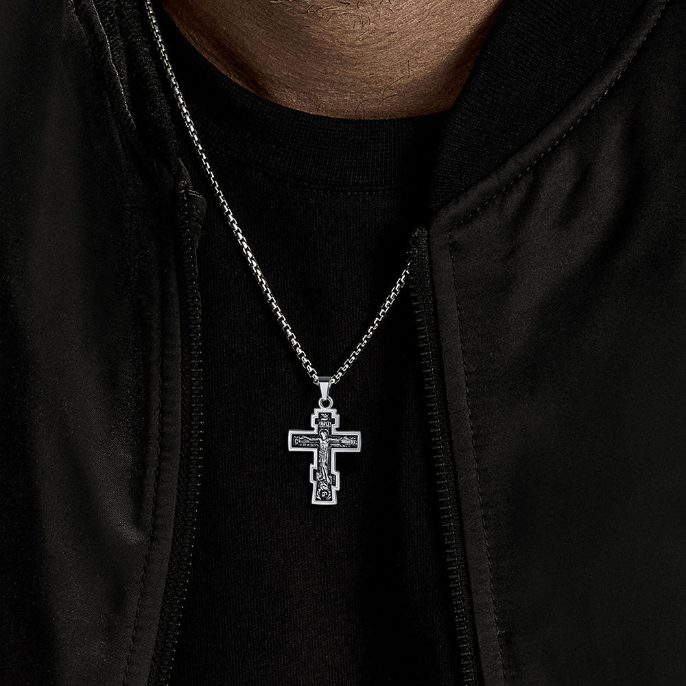 Christian Russian Orthodox Cross Pendant Necklace for
