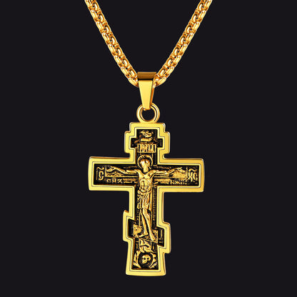 Christian Russian Orthodox Cross Pendant Necklace for