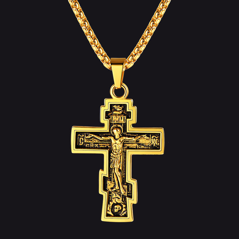 Christian Russian Orthodox Cross Pendant Necklace for