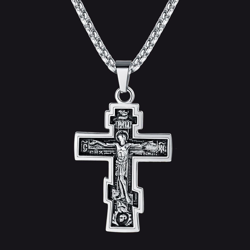 Christian Russian Orthodox Cross Pendant Necklace for
