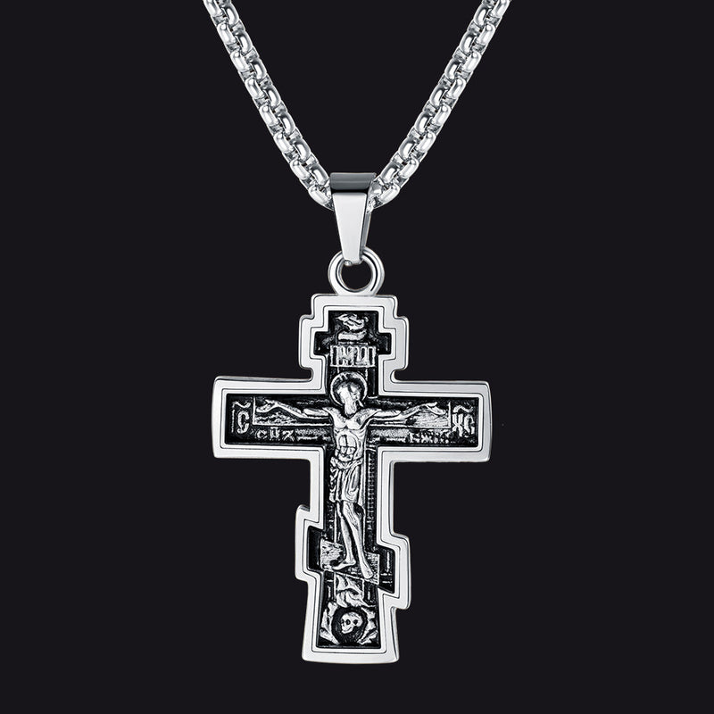 Christian Russian Orthodox Cross Pendant Necklace for