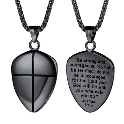Christian Cross Joshua 1:9 Shield Necklace for