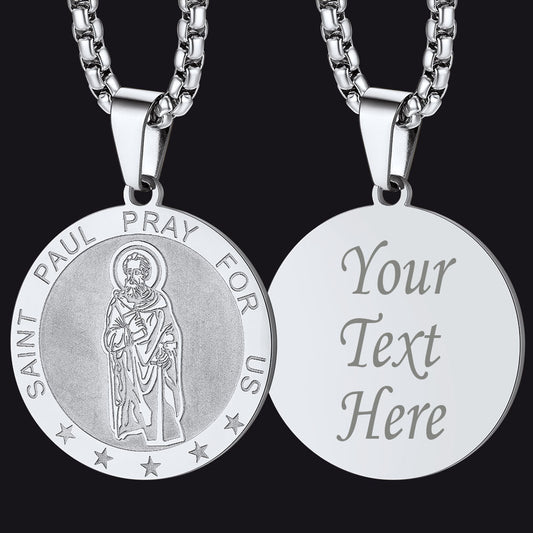 Faithheart St Paul Round Necklace Engraved Catholic Saints Medal Jewelry