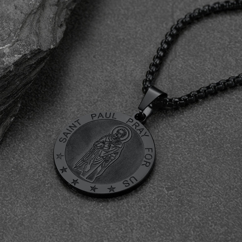 Faithheart St Paul Round Necklace Engraved Catholic Saints Medal Jewelry