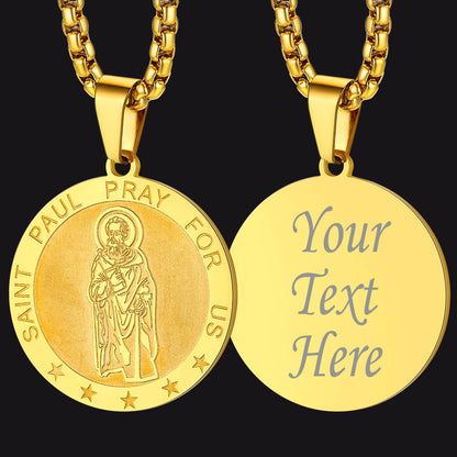 Faithheart St Paul Round Necklace Engraved Catholic Saints Medal Jewelry