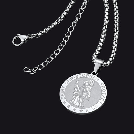 Round St. Christopher Medallion Necklace for