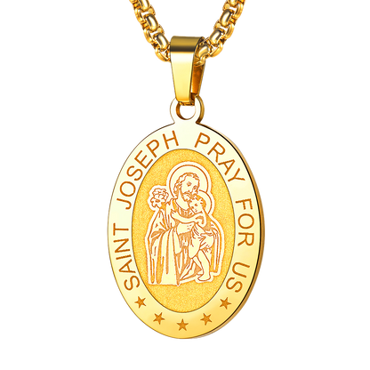 Saint Joseph Engraved Necklace Catholic Saints Medal