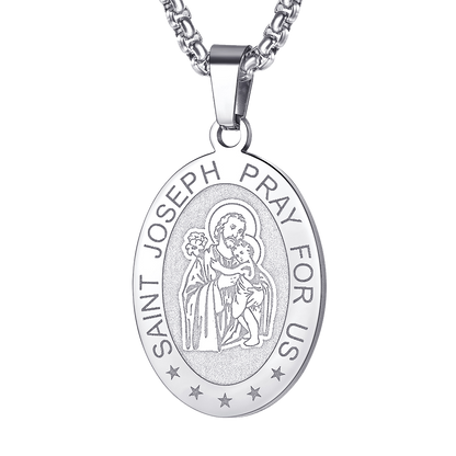 Saint Joseph Engraved Necklace Catholic Saints Medal