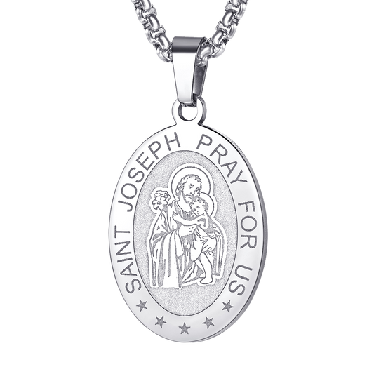 Saint Joseph Engraved Necklace Catholic Saints Medal