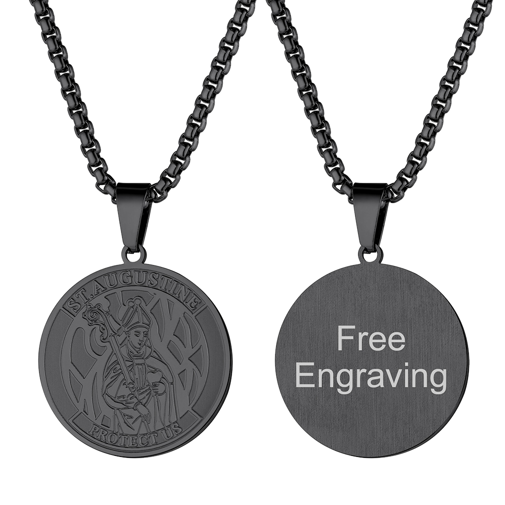 Engraved Saint Augustine Necklace Saint Medal Jewelry