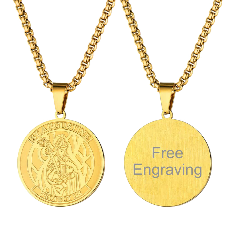 Engraved Saint Augustine Necklace Saint Medal Jewelry