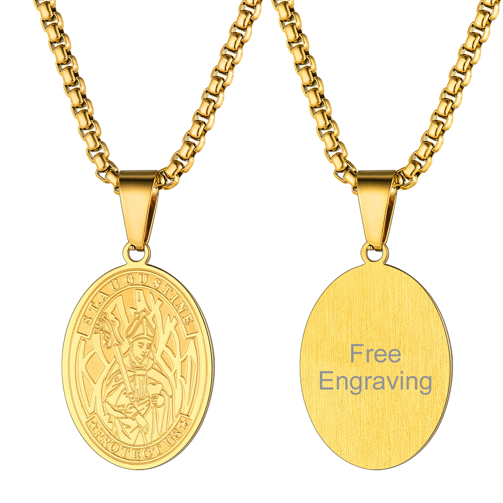Engraved Saint Augustine Necklace Catholic Medal Necklace