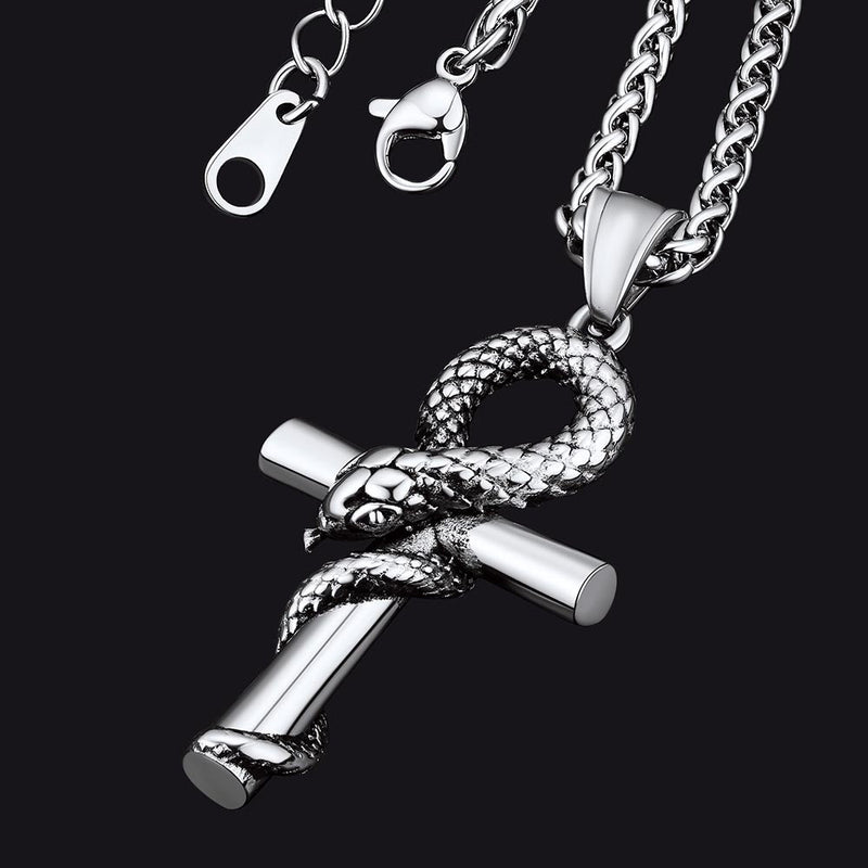 Snake Ankh Cross Necklace Egyptian Pendant for