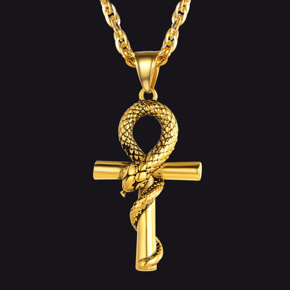 Snake Ankh Cross Necklace Egyptian Pendant for