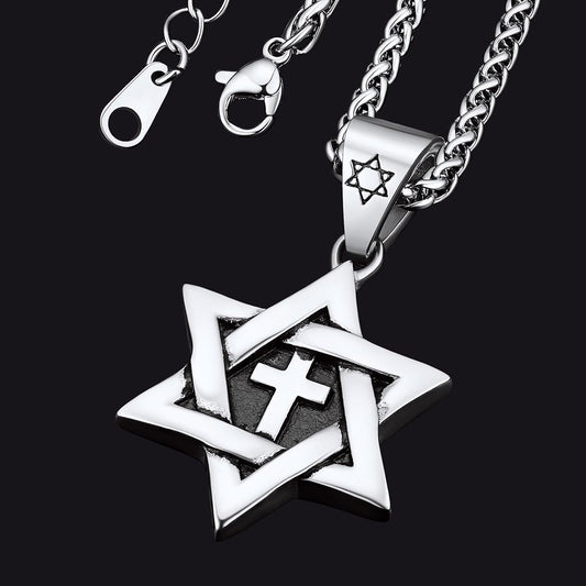 Jewish Star of David With Cross Necklace for