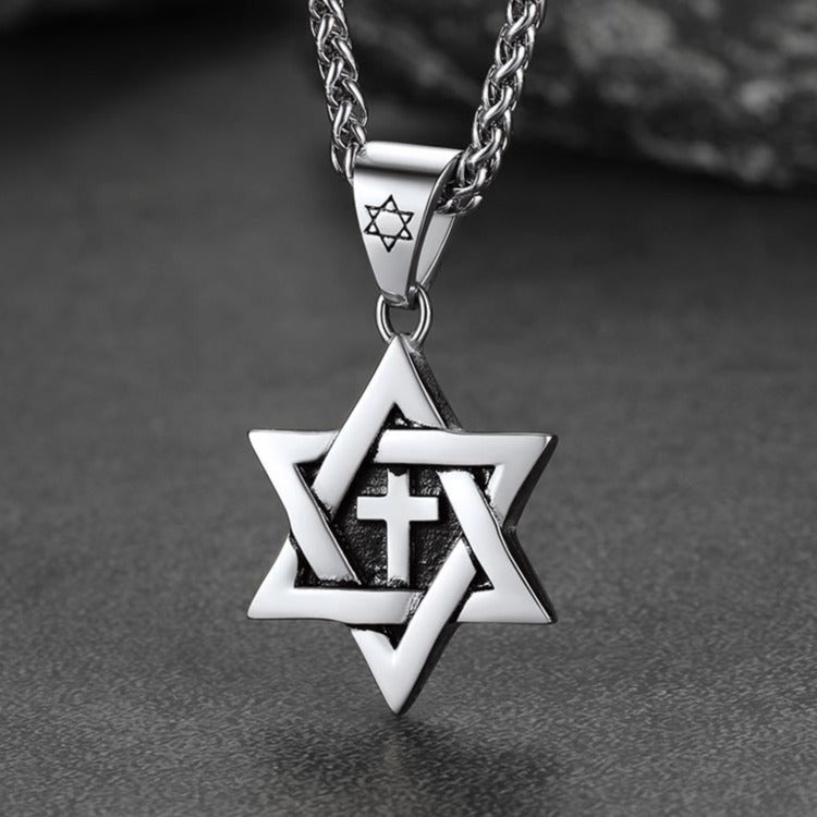 Jewish Star of David With Cross Necklace for