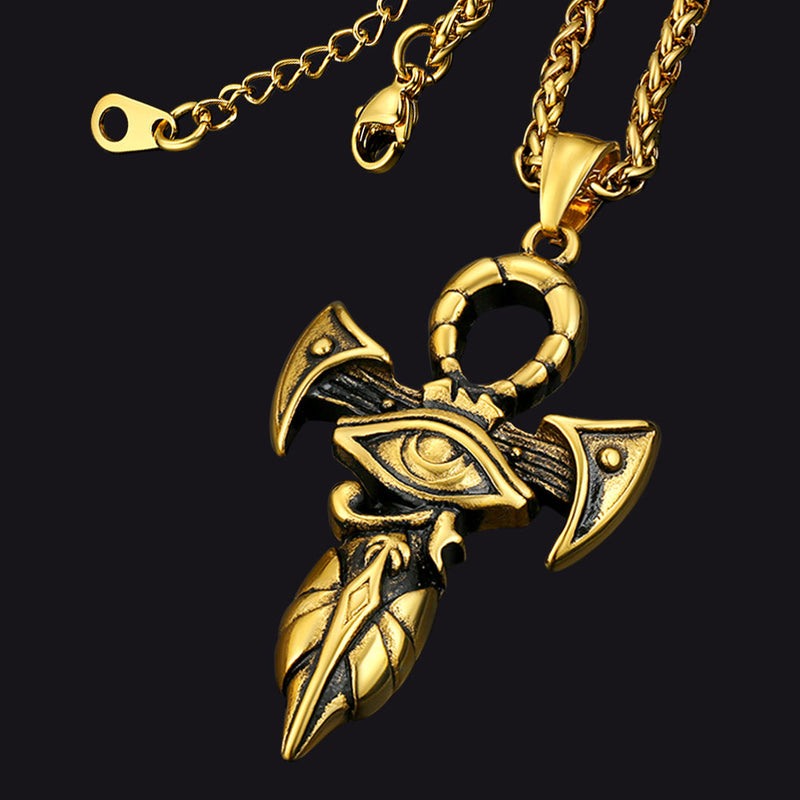 Egyptian Ankh Cross Necklace With Eye of Horus for