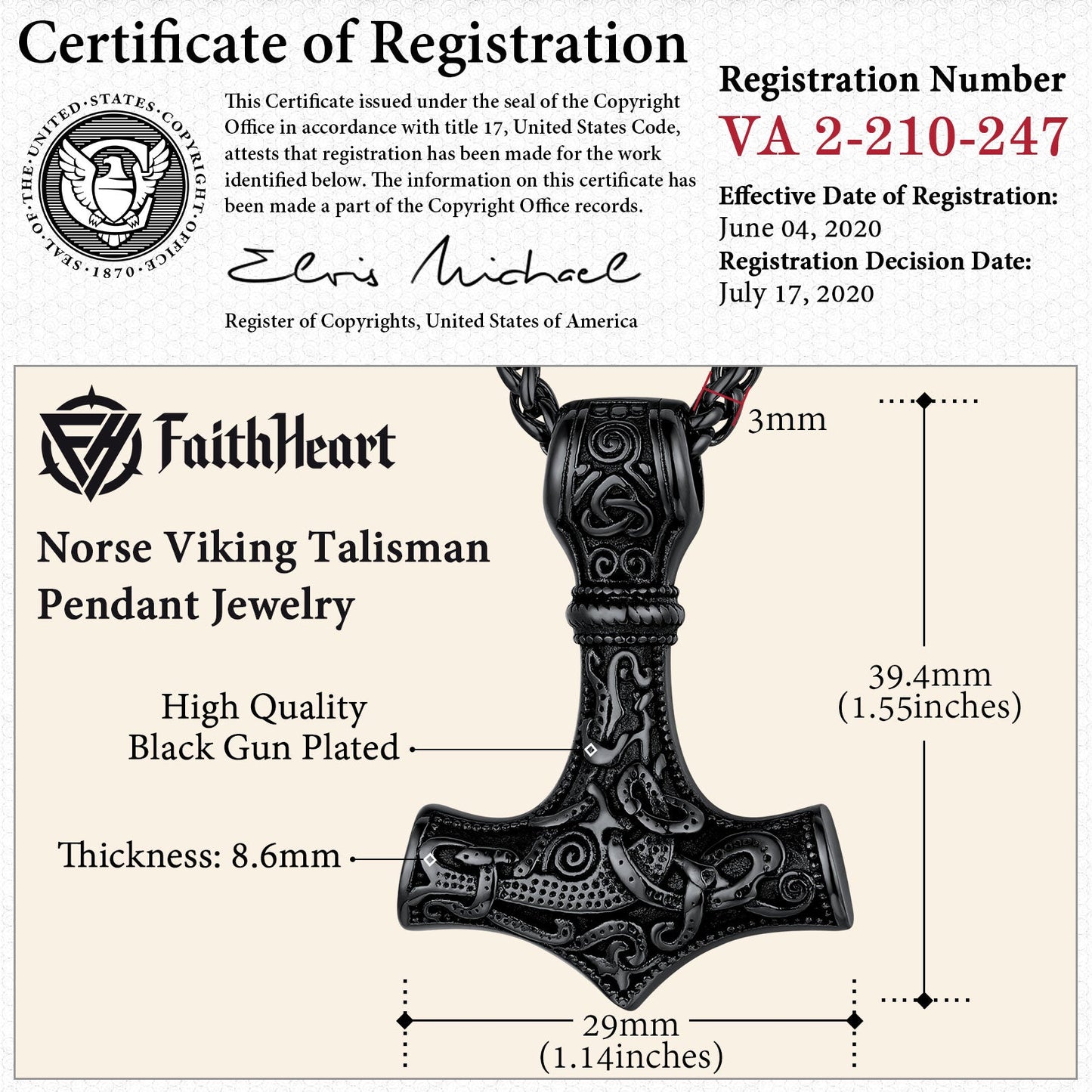 Norse Viking Thor's Hammer Necklace Mjolnir Pendant for
