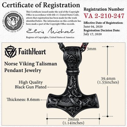 Norse Viking Thor's Hammer Necklace Mjolnir Pendant for