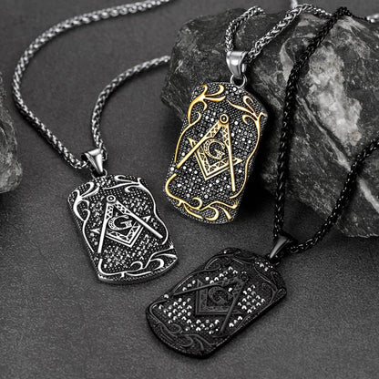 Engraved Masonic Freemason Dog Tag Necklace for