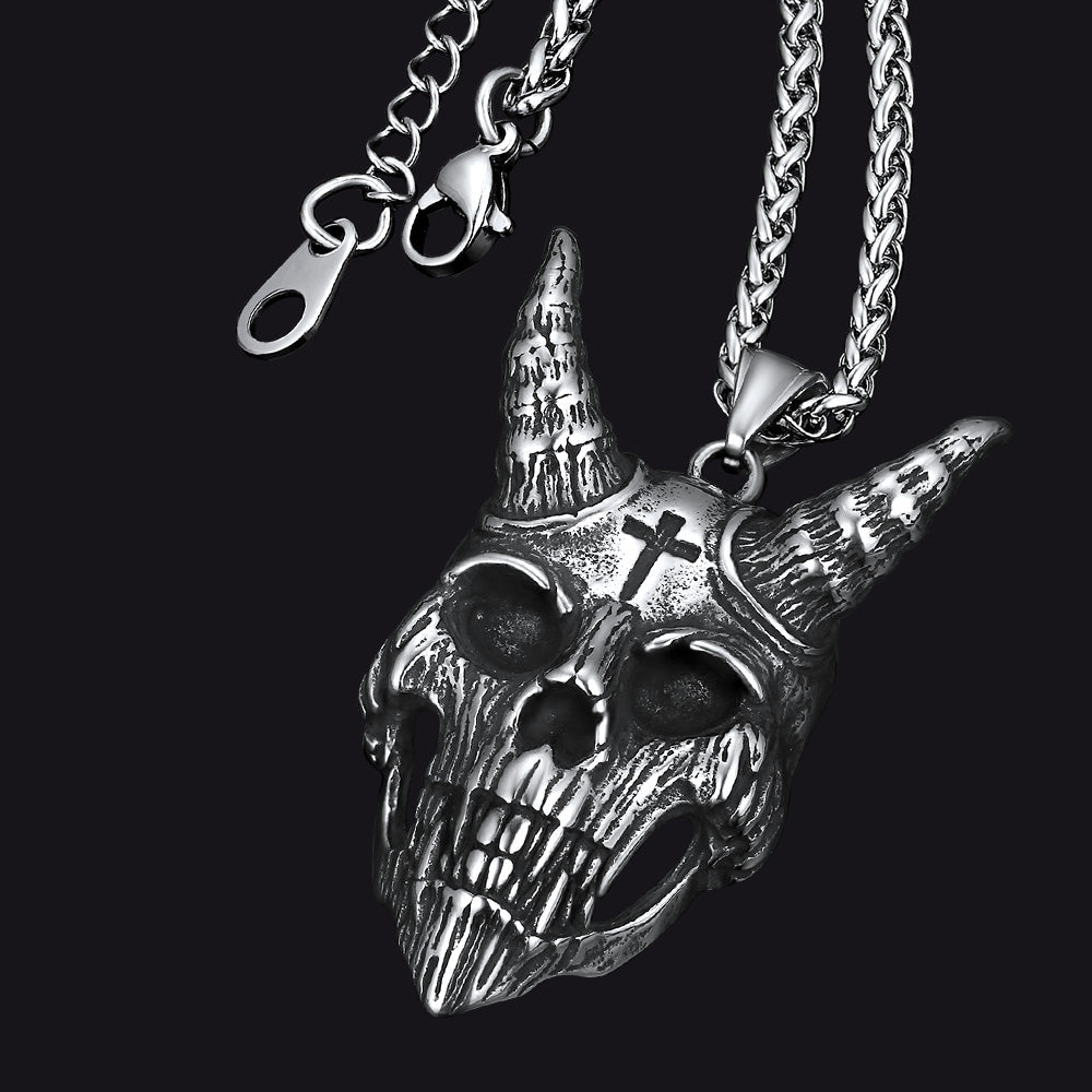 Gothic Skull Goat Necklace Devil Pendant for