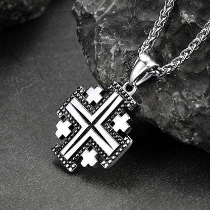 Religious Jerusalem Cross Necklace Stainless Steel