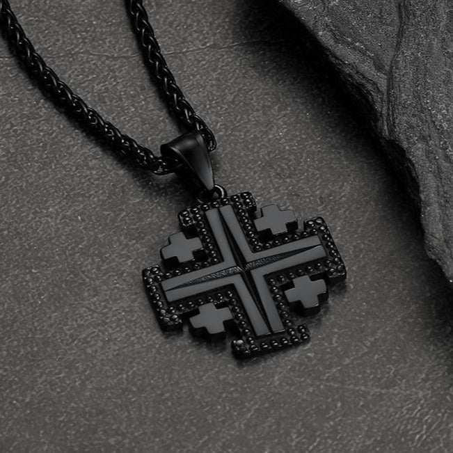Religious Jerusalem Cross Necklace Stainless Steel