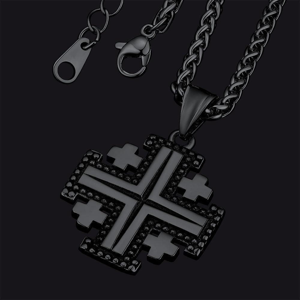 Religious Jerusalem Cross Necklace Stainless Steel